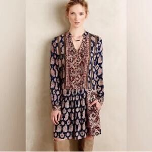 Anthropologie Tiny Shirt Dress Women Medium Petite Pink Floral Boho Artsy Hippie